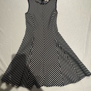 Sleeveless Black and White Striped Mini Dress